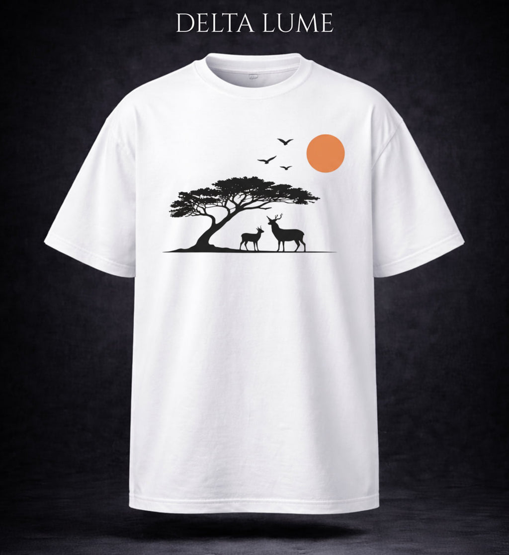 Sunset Wilderness Oversized Unisex Graphic T-Shirt – Minimal Nature Silhouette Cotton Tee