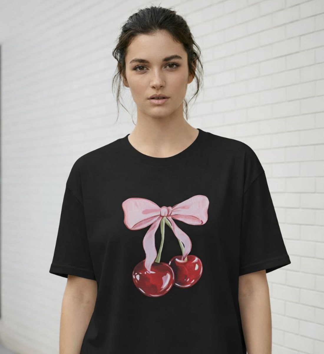 Cherry Bow Graphic T-Shirt | Premium Cotton Oversized ( Unisex ) T-Shirt