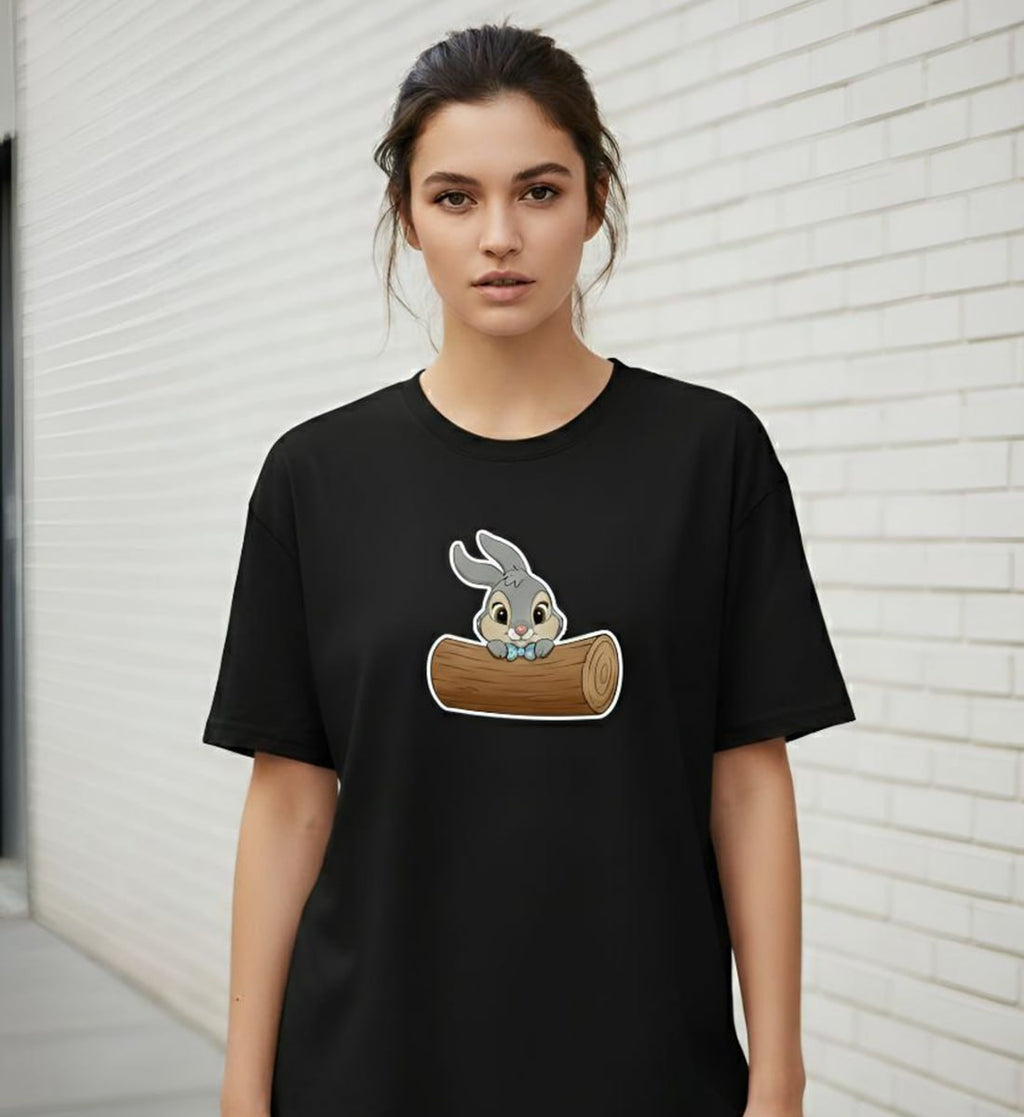 Cute Bunny Graphic T-Shirt | Premium Cotton Oversized ( Unisex ) T-Shirt