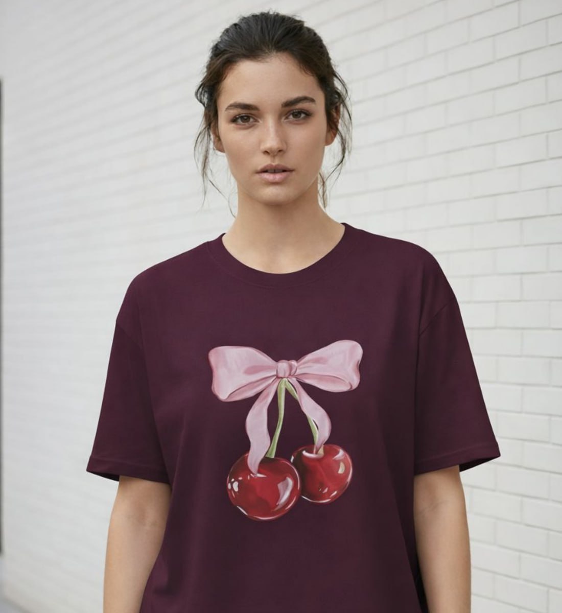 Cherry Bow Graphic T-Shirt | Premium Cotton Oversized ( Unisex ) T-Shirt