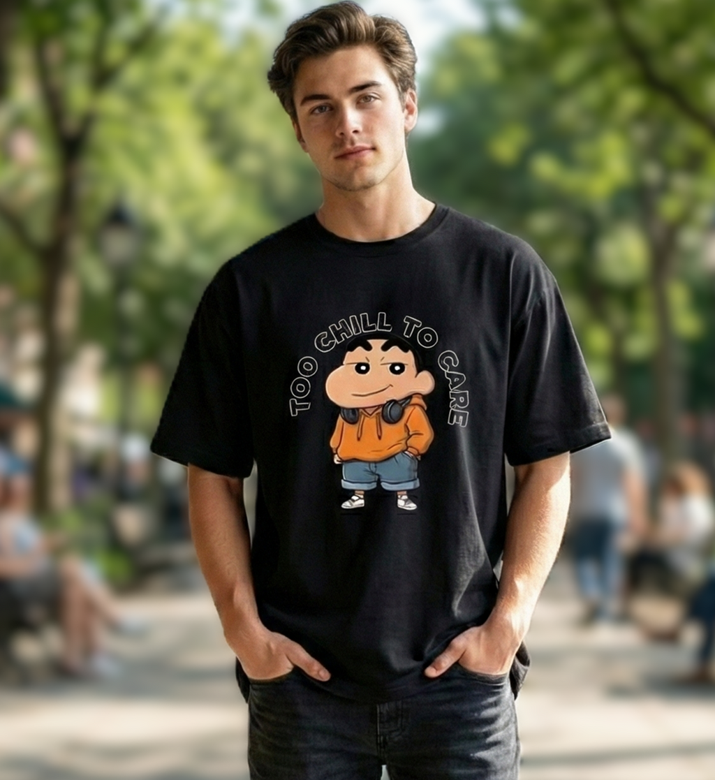 Too Chill To Care Graphic Oversized T-Shirt – Unisex Cartoon Streetwear Tee