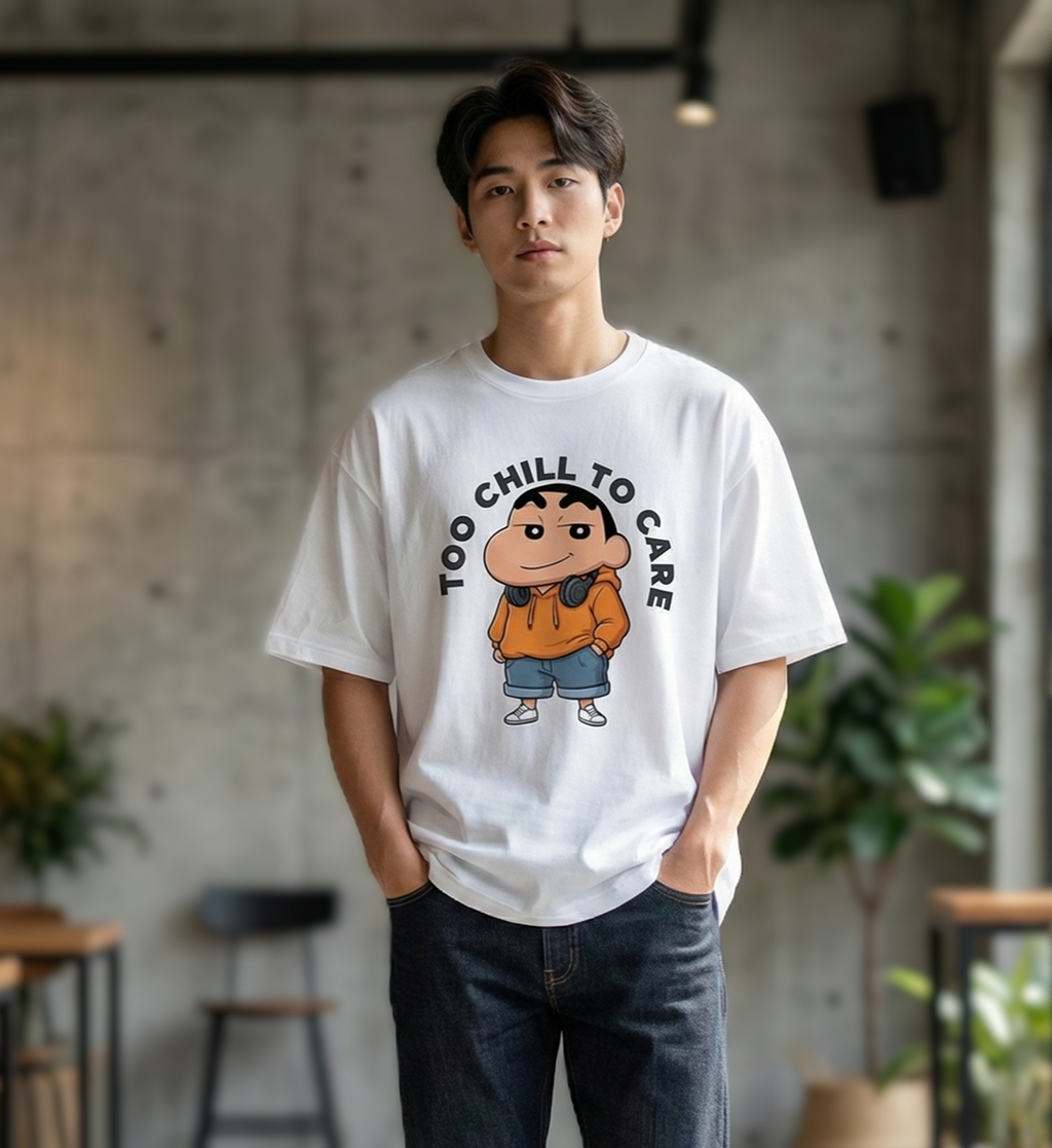 Too Chill To Care Graphic Oversized T-Shirt – Unisex Cartoon Streetwear Tee